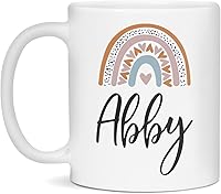 Vista 1 de Taza Abby con nombre personalizado para niñas, diseño bohemio de arcoíris, 11 onzas, color blanco