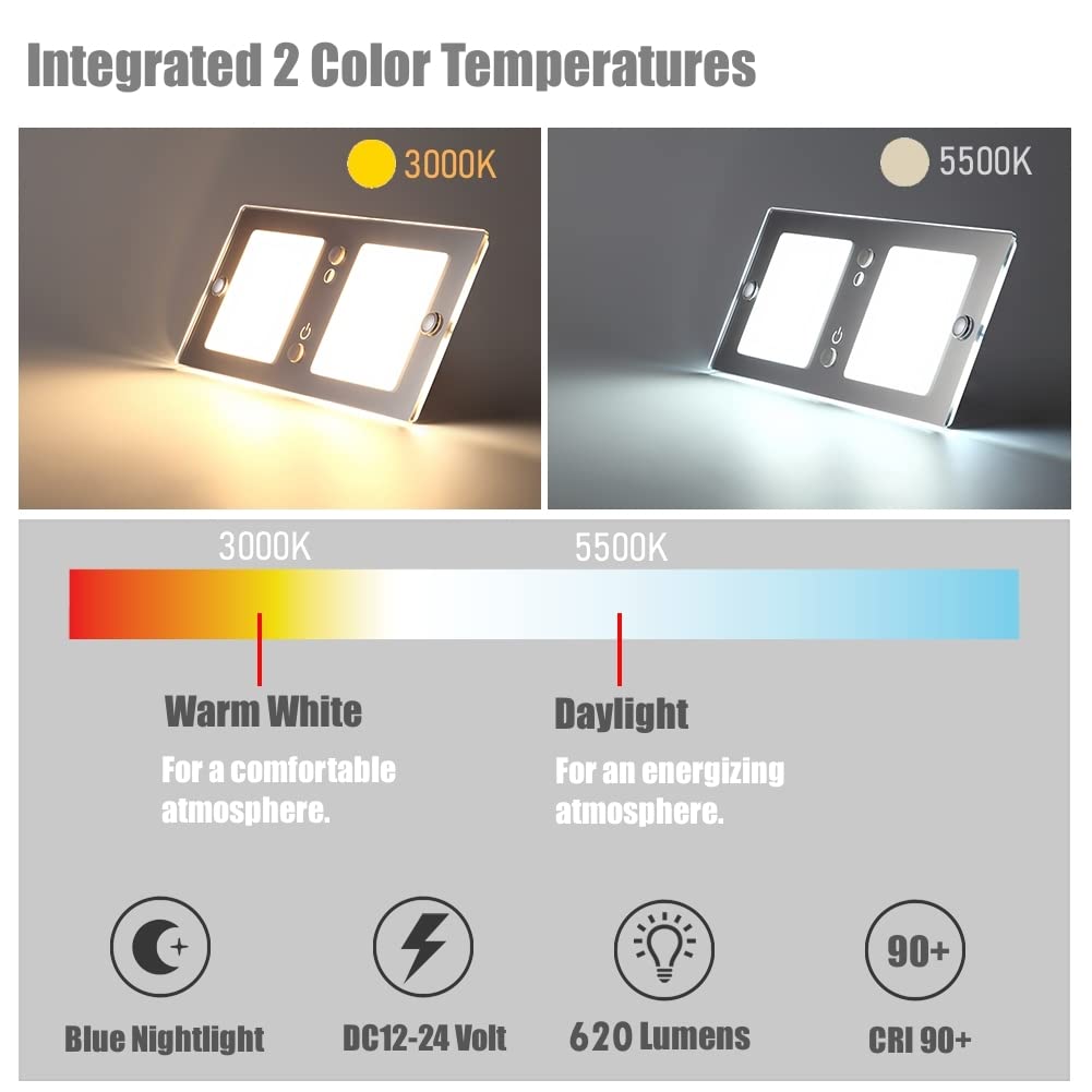 acegoo 12V Plafonnier LED Camping-Car 6W 620LM 3000K/5500K DC24V Lampe de Plafond Dimmable Éclairage Intérieur avec Lumière Bleue Variateur Interrupteur pour Caravane Bateau Yacht Voiture
