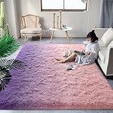 DweIke Luxury Fluffy Kids Rugs for Living Room Bedroom, 4x6 Feet Shaggy Pink and Purple Area Rug for Girls Boys, Upgrade Plush Non-Slip and Washable Colorful Fuzzy Carpet for Dorm Nursery Decor