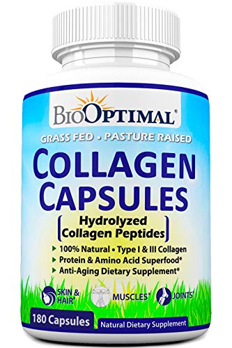 BioOptimal Collagen Pills - Collagen Supplements, Grass Fed, 180 Capsules, Non-GMO, for Women