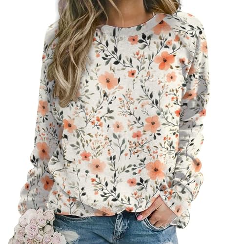 Sweat-shirt graphique pour femmes col rond à imprimé fleurs roses