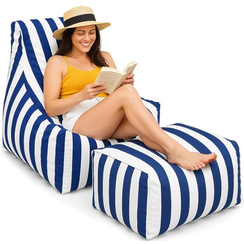 Briwooody Boat Bean Bag Chair Lounger with Ottoman Set