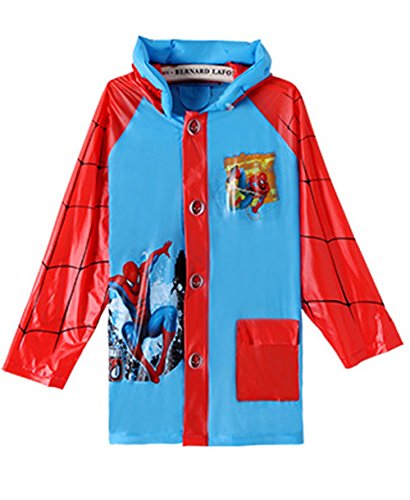 Spiderman Boys Portable Cartoon Long Raincoat Rain Poncho with Hoods and Sleeves S