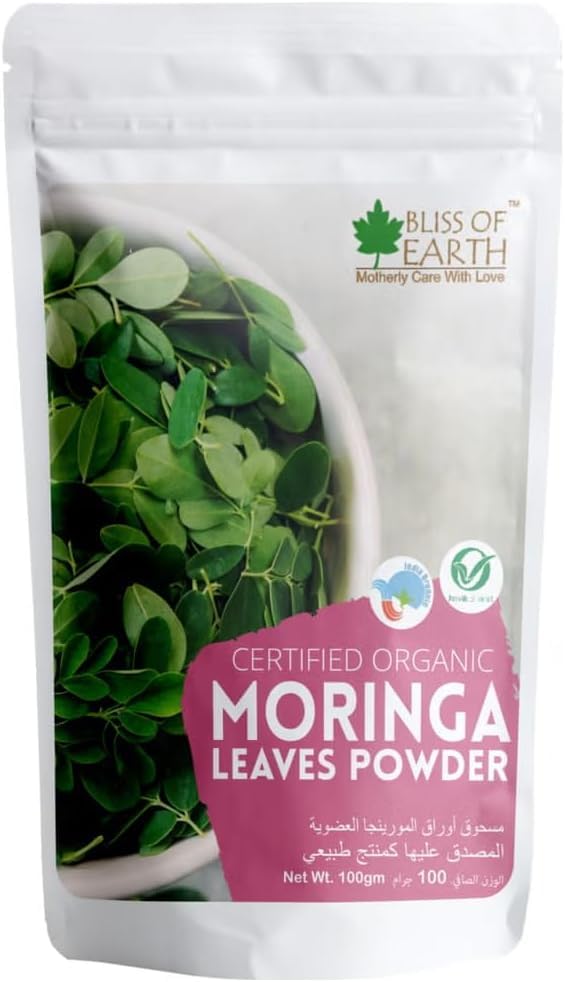 Bliss of Earth Moringa Leaves Powder, Organic Herbal Superfood, Antioxidant-Rich, Supports Digestion & Immunity, Perfect for Tea & Smoothies, 100g