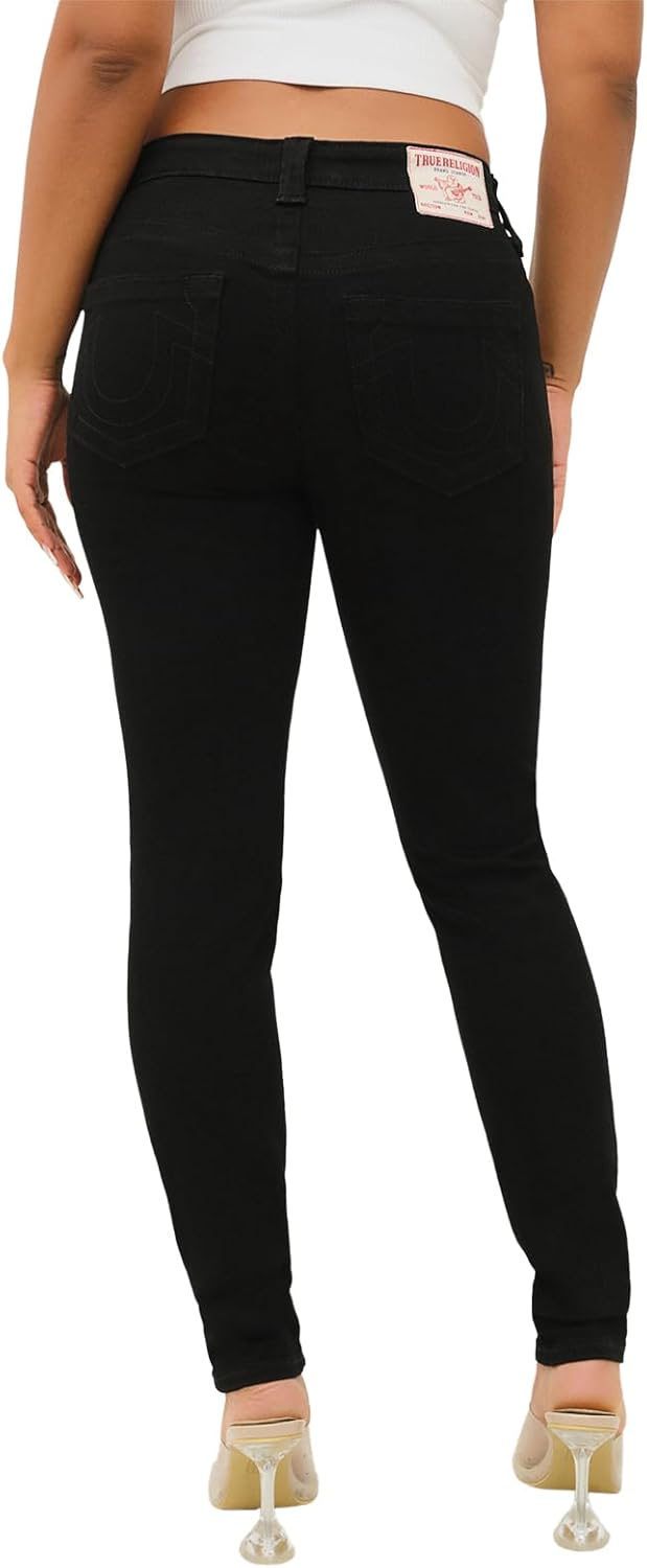 True Religion Women's Halle Mid Rise Super Skinny Fit Jeans Denim Single Needle Stitching - Image 2