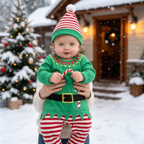 Baby Boys Xmas Elf Costumes Cotton Santas Helper With Hat Outfits Striped | Cosplay,Baby Boys Xmas Elf Costumes,Cotton Santas Helper With Hat Outfits,Striped,Chrismas,2026 Winter,Long Sleeve,Crew Neck - image 5