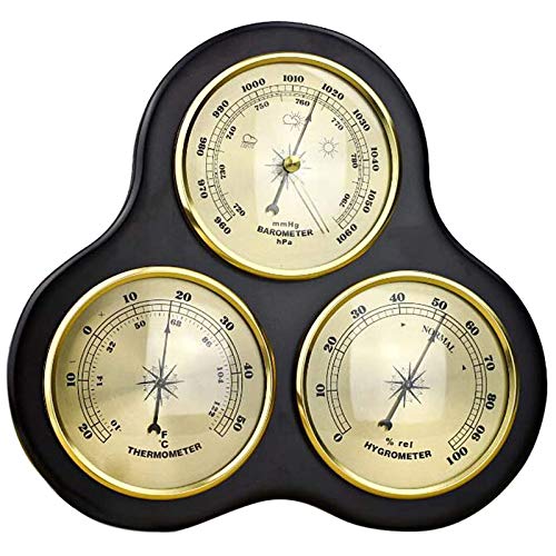 Holzthermometer Hygrometer Barometer Traditionelle Wetterstation Goldfarbene Zifferblätter Qualitätsinstrument anwendbar Innen/Außen Wohnzimmer