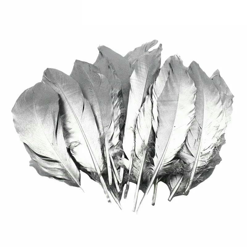 Plumas de ganso bañadas en plata y oro, plumas de faisán y pato para manualidades, decoración de bodas, accesorios de carnaval, color plata, 6 a 8 pulgadas, 200 piezas
