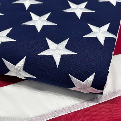 AMZFLAG Cotton American Flag 3x5 ft Embroidered Soft Cloth US Flags for 250th Anniversary Heavy Duty American Cotton Flags for Outside America Flag with 2 Brass Grommets