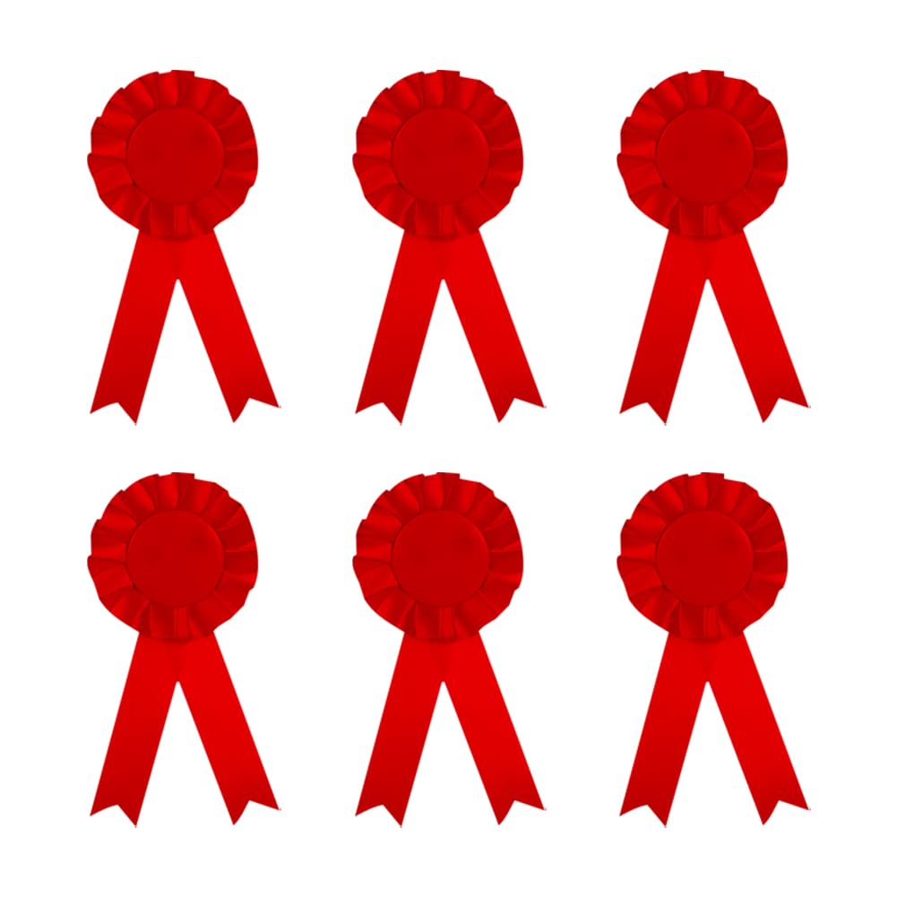 HugeDE 6 Pcs Blank Award Ribbons Rosette Ribbon Award Medals Winner Prize Ribbons Make Your Own Place Ribbons Honorable Recognition Ribbons for DIY Classroom Party Red