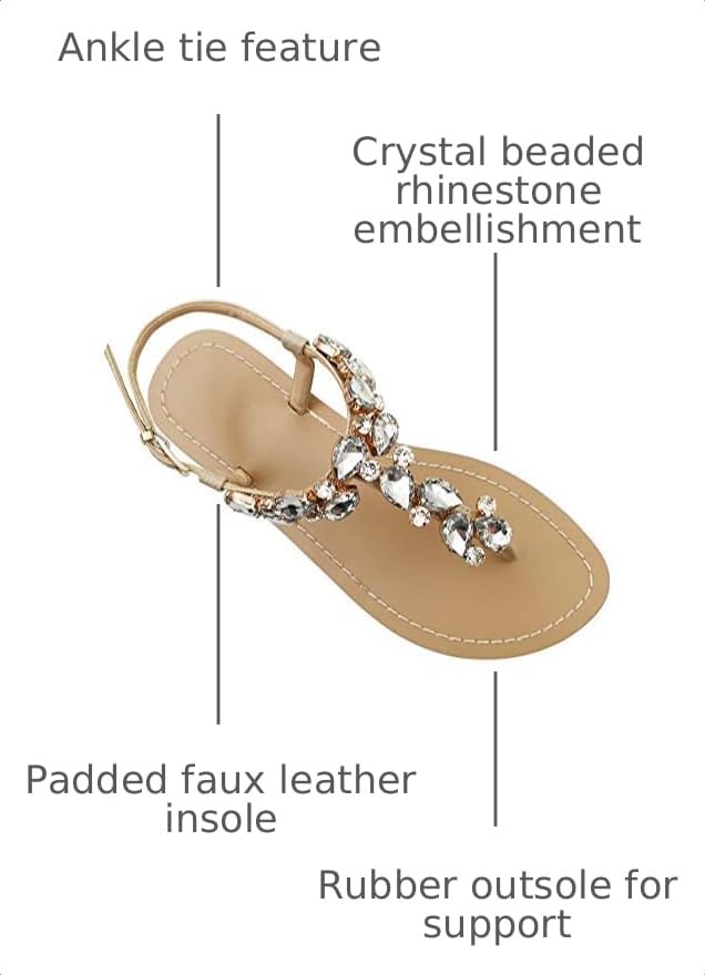 Image of Women's Rhinestone Flat Sandals, Women Flip Flops with Clip Toe RingBeadeed Rhinestone Crystal Jeweled Sandal Shoes for Summer Beach Oceanside Holiday Outdoor
