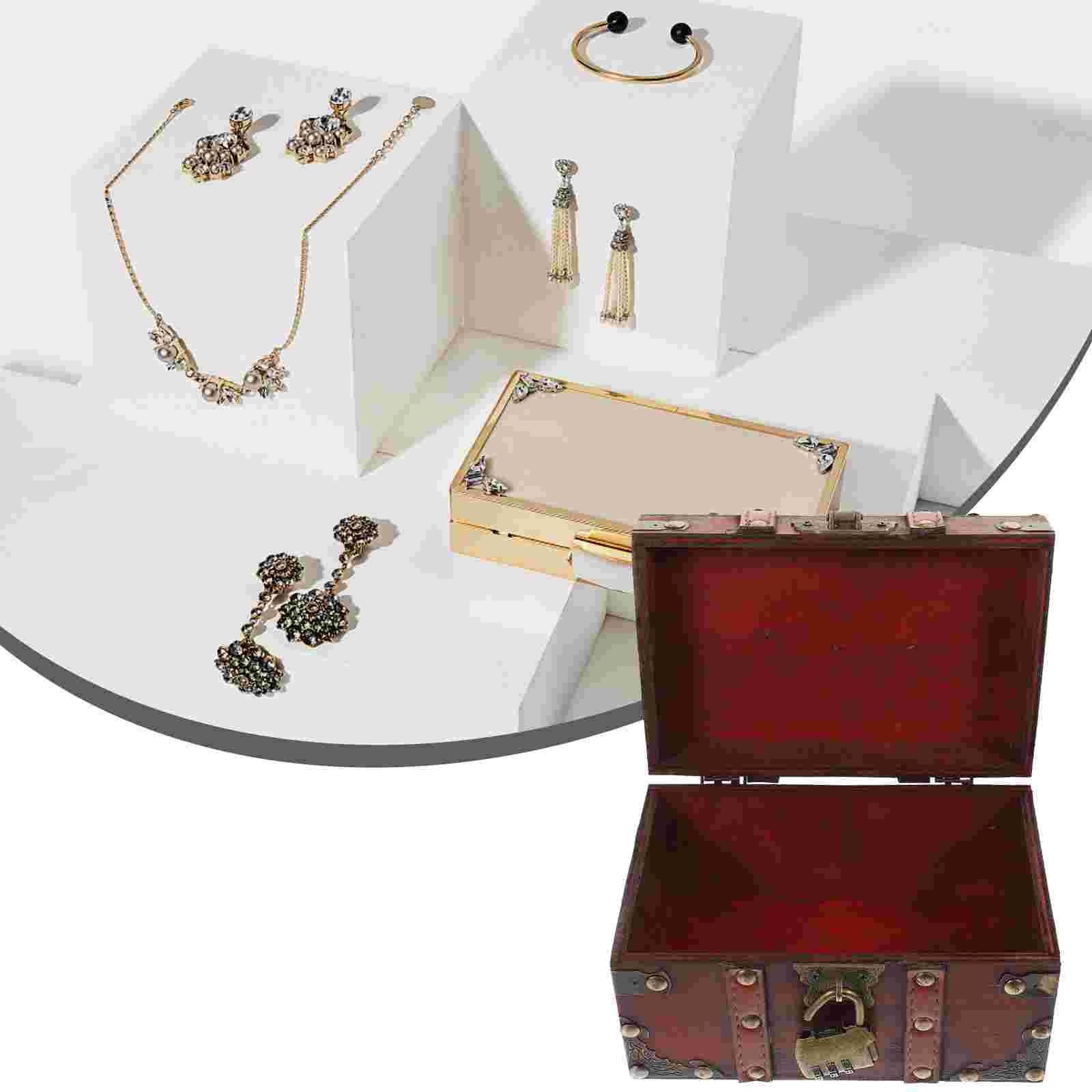 Pudełko Drewniane pudełko do przechowywania Skarb Vintage Drewniane etui na drobiazgi Organizator Ozdobny uchwyt Pamiątki Podróże Biżuteria rzemieślnicza (G 18,00X11,50X10,50cm)
