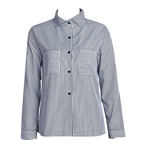 Blusa feminina formal de manga comprida com botão e bolso listrado da Diamondo (GG)