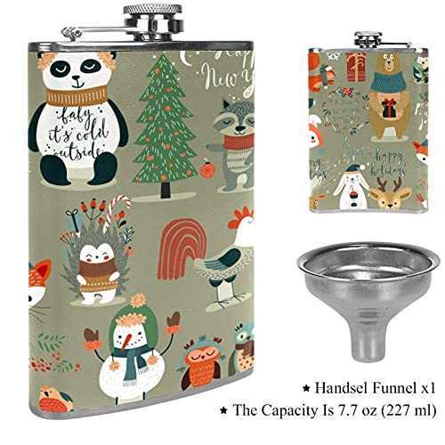 Flasque à liqueur en acier anti-fuite motif forêt et hibou