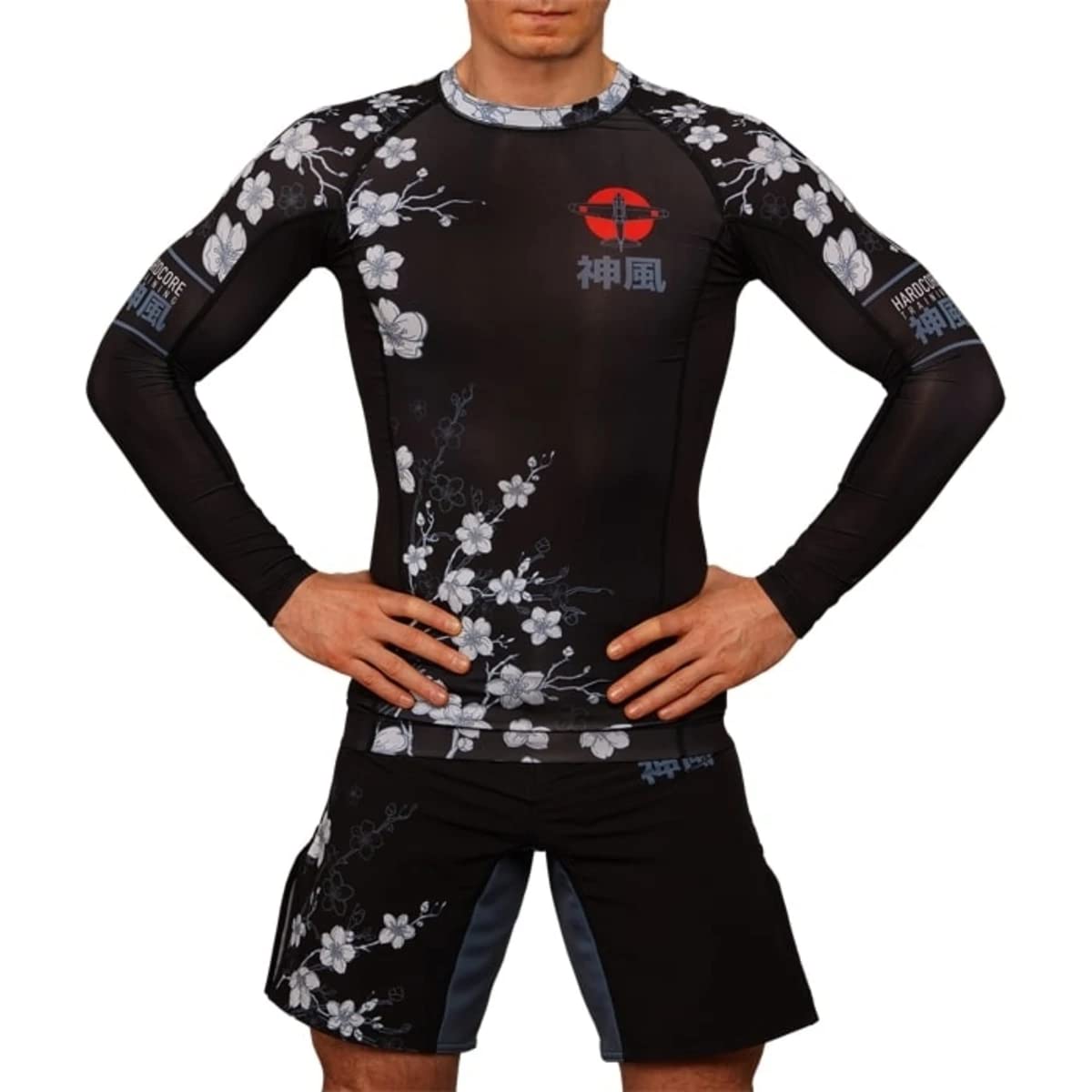 Hardcore Training Rash Guard Mężczyźni Kompresja Koszulka Długi Rękaw BJJ MMA No-Gi Obcisła Grappling Boks (DE/NL/SE/PL, Alfa, L, Regularny, Regularny, czarny/szary/czerwony)