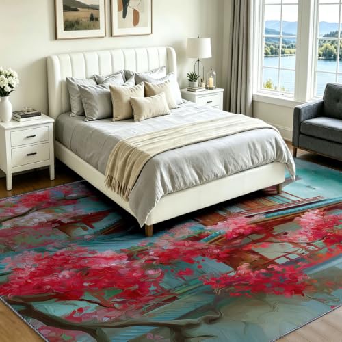 Felpudo de interiores 90 x 150 cm azul floral antideslizante 4