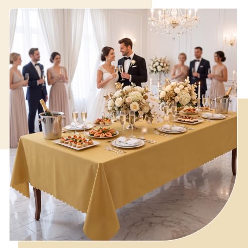 Image of NatNarr 3 Pcs Gold Plastic Tablecloths, Scalloped Rectangle Table Cloths