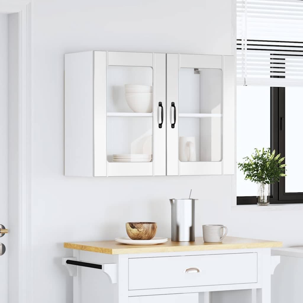 vidaXL Armoire Murale de Cuisine avec Porte vitrée Lucca Bois d'ingénierie Blanc Brillant