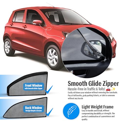 Image of Autofact Magnetic Car Sunshades Compatible with Maruti Celerio (2014 to 2021) (Set of 4) - Easy Installation, UV Protection, Keeps Car Cool (Front 2 with Zippers, Rear 2 Without Zippers)