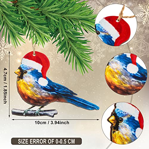 Spiareal 32 Pieces Cardinal Christmas Tree Ornaments Blue Bird Wood Hanging Ornaments With A Santa Hat Red Scarf Ornaments Christmas Blue Bird Wooden Hanging Sign Gift Tags For Xmas Tree Wreath Decor #TOP1
