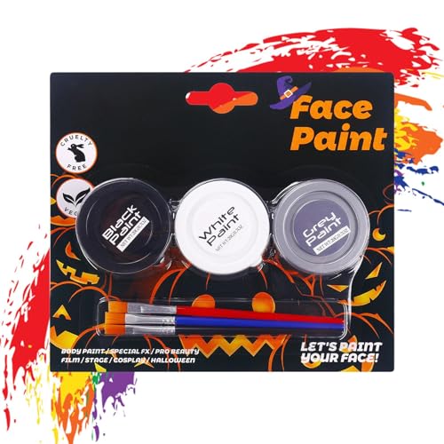Pintura facial de Halloween | Maquillaje lavable para la piel - 3 colores solubles en agua para cuerpo y cara | para cosplay, disfraces, eventos deportivos, niños, adultos, esqueleto de