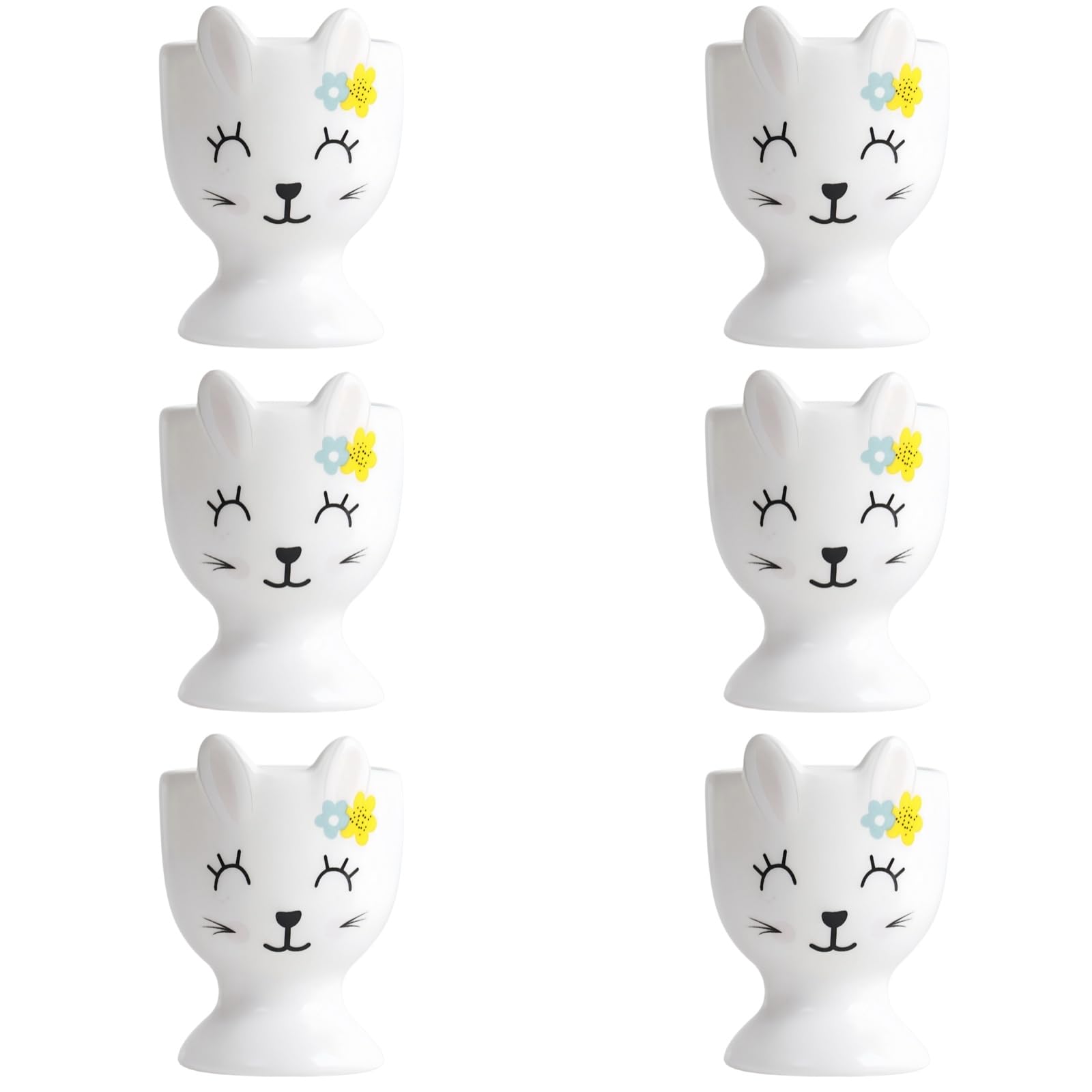Lot de 6 coquetiers en céramique - Lapin et poussins - 1/2/4/6 pièces - Passe au micro-ondes - Décoration sous glaçage (lot de 6, lapin blanc)