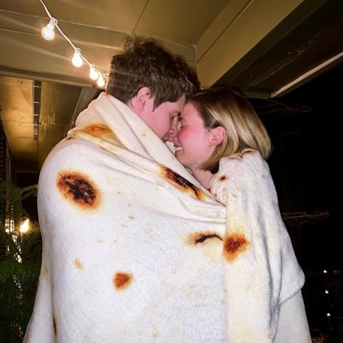Image of 74in Burrito Tortilla Blanket White Elephant Gifts for Adults Useful Throw Blankets Women Men Party Cool Stuff Novelty Gag Soft Fleece Wrap