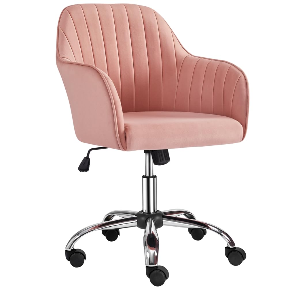 Yaheetech Silla de Oficina Ergonómica Reclinable Silla de Escritorio con Ruedas Giratorias de 360° Silla de Ordenador Ajustable en Altura con Asiento Acolchado Carga MAX 136 KG Rosa