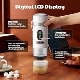 Macchina Caffe Portatile, Caffettiera Portatile 3-in-1 con batteria 2 x 7500 mAh,20 Bar, Autoriscaldante,USB-C,Piccola Macchina da Caffè 3 in 1 con Caffè Macinato e Capsule (NS & DG) per Camper