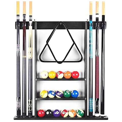 MoyanSuper Pool Cue Rack Wall Mounted Rack for Billiard/Pool Cue Solid Wood Pool Cue Stick Holder (Cue Rack Only) (Black) Cover
