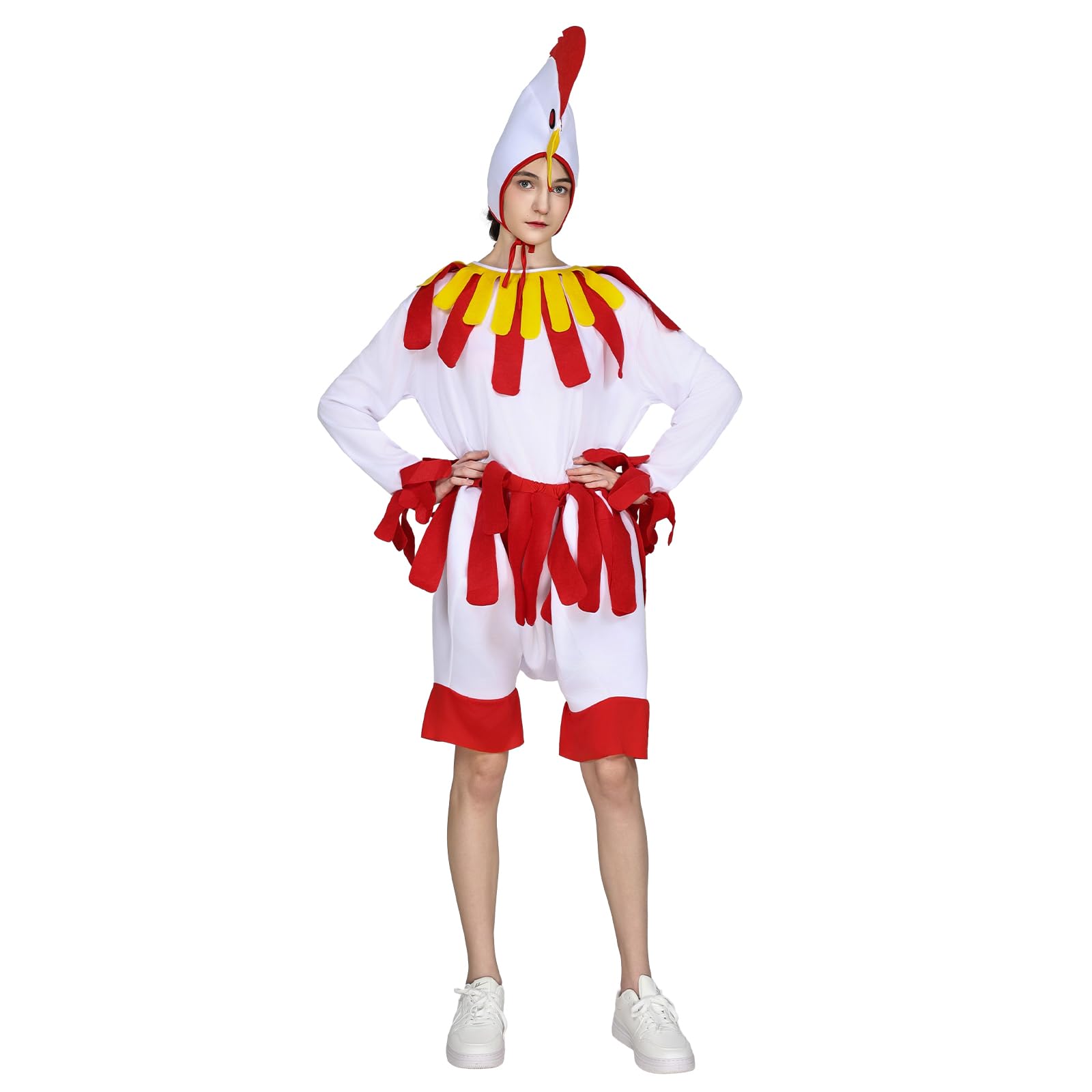EraSpooky Disfraz de pollo para adultos unisex: divertido disfraz de gallina con sombrero para fiestas de Halloween, cosplay y disfraces de granja