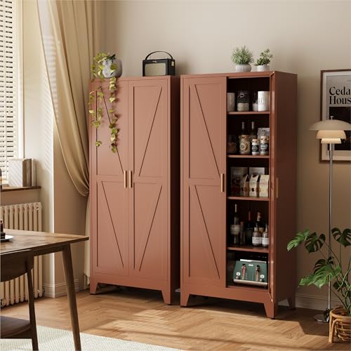 Image of COFaR 71 inch Metal Pantry Cabinet in Brown, 5-Tier Storage with Adjustable Shelves, Metal-Tone Cupboard for Kitchen, Office & Living Room Organization