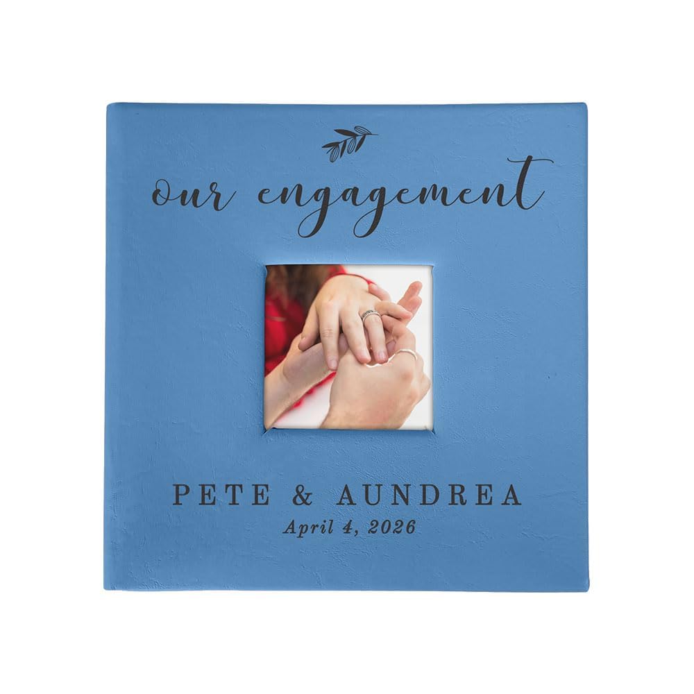 Small Personalized Engagement Photo Album Blue Leatherette Holds 100 Photos Proposal Gift