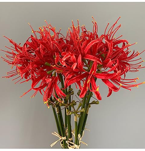 Image of 4 Stems 26.38'' Artificial Spider Lily Flowers Lycoris Radiata for Home Garden Decoration Red