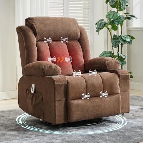 Garvee Rocking Recliner Chair with Heat and Massage, Nursery Recliner 360° Swivel Chairs for...