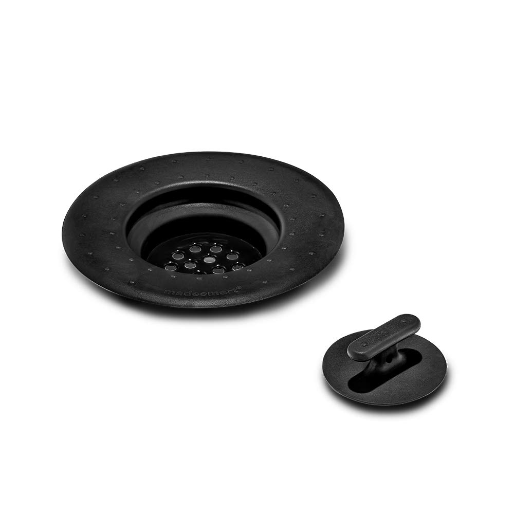 madesmart Two Piece Drain Strainer & Stopper - SINKWARE COLLECTION Soft-Grip Rim, Easy to Remove & Clean, Collapses for Convenient Storage & BPA-free, Small, Carbon