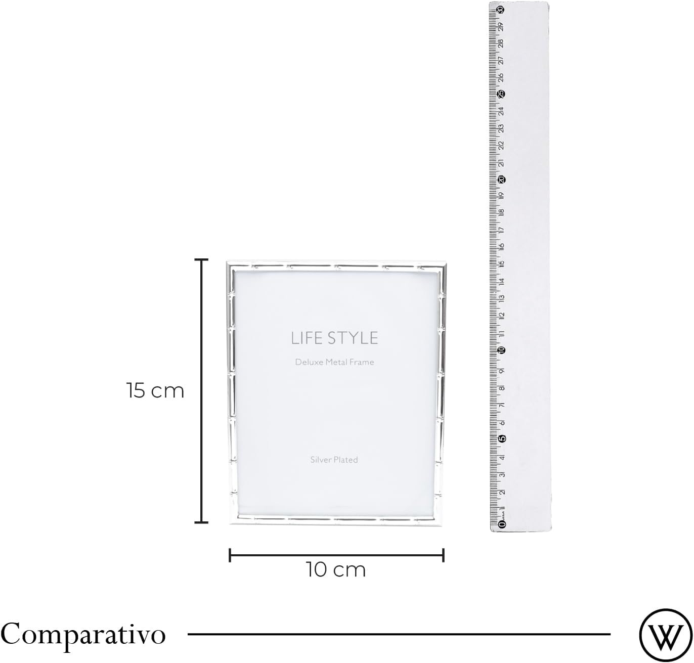 WOLFF Porta-Retrato de Aço Bambu Prata 10cm x 15cm - Enxoval - Casamento - Decoração - Álbum de Fotos - Enfeites - Moldura Elegante Para Mesa e Parede