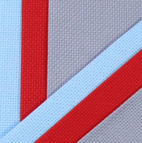 Image of KCS 4 /6 pc of 12 inch x 18 inch(30cmx45cm) 16 Count Cotton Aida Cloth Cross Stitch Fabric (6 pc,Light Blue+Red+Light Steel Grey)