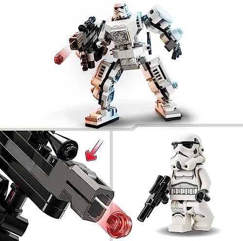 LEGO 75370 Star Wars Mech Szturmowca, zabawka, model mecha do zbudowania z ruchomymi elementami, kokpitem na minifigurkę i dużym blasterem strzelającym klockami, zestaw kolekcjonerski dla dzieci 6+