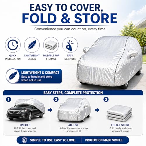 Image of Pivalo Car Cover for Hyundai Exter All Model & Years (2023-2026) 100% Waterproof with Mirror Pockets, Triple Stitched Bottom Elastic Dustproof Full Body Protection (Heat & UV Resistant, Silver)