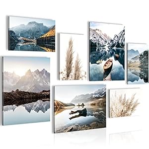 Schilderijen Set – KLAAR OM OP TE HANGEN – Foto Muur – Meer Bergen Blauw – 7 Delen – N003671a