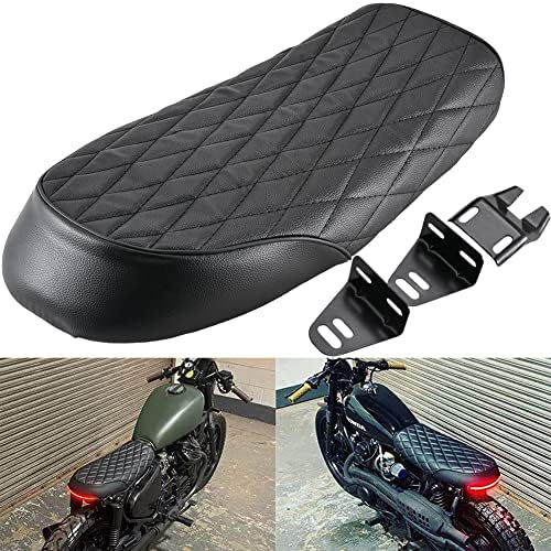 KATUR Motocross Grid Seat Motorcycle Retro Seat Cushion Moto Off-Road Dirt Bike Compatible with Honda Suzuki Kawasaki Yamaha SR400 GS CB Black-Black Streak