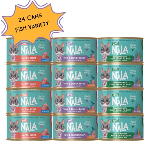 Image of LOVE, NALA - FLAKED Fish Variety Pack - 24 Pack - Natural Adult Cat Wet Food - Grain Free, Non-GMO, Lean Protein, Omega 3, Added Minerals & Vitamins