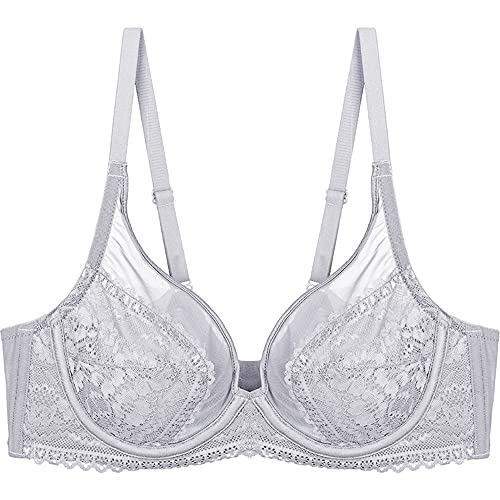 Soutien-gorge triangle en dentelle transparente push-up gris 95B - 2