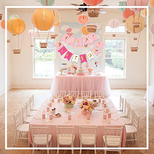 image for FANCY NOVA Pink Happy Birthday Banner with Shiny Gold Letters Birthday