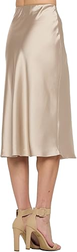 Miniatura 3 de Falda midi de satén de cintura alta sólida para mujer, fabricada en Estados Unidos