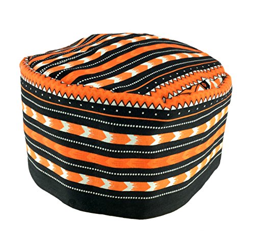 Vipada Handmade African Dashiki Hat Kente Pattern Kufi Kofi Hat Cap Style2 (Black and Orange)