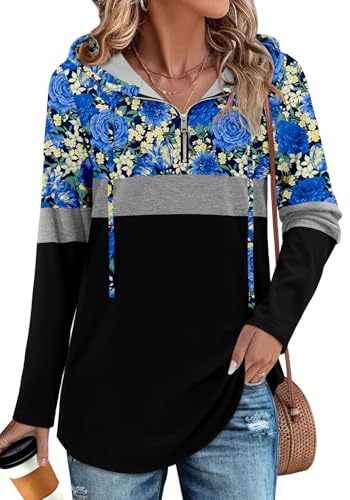 BETTE BOUTIK Womens Quarter Zip Tunic Hoodies Pullover Long Hooded Sweatshirts S-3XL