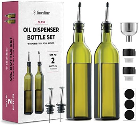 Oil Dispenser - Oil Dispenser Bottle For Kitchen - Glass Oil Bottle Set - Oil and Vinegar Dispenser - Oil Dispenser Bottle For Kitchen - Glass Oil Bottle Set - Refill Funnel & Pouring Spouts & Labels