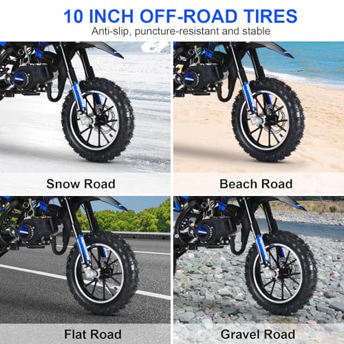 Image of Kids Dirt Bike, 50cc / Gas Powered Dirt Bike for Kids 8-14, 2-Stroke Mini Dirt Bike, Pull Start Off-Road Motorcycle, 10-Inch Tires, Disc Brakes, 25 MPH, 330 lb Max Load